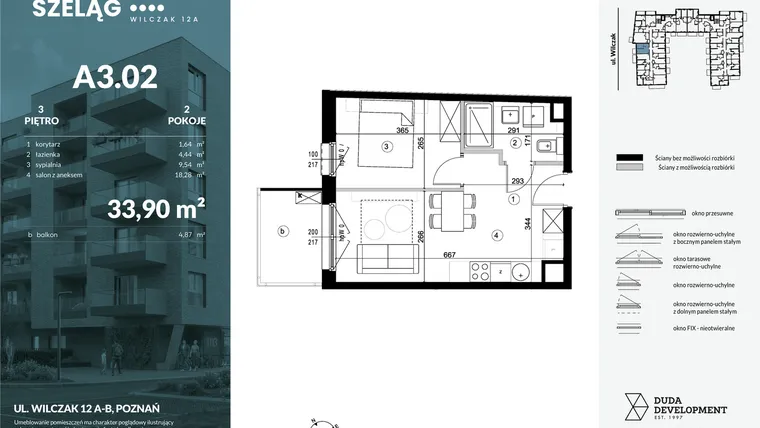 Rzut - Mieszkanie na sprzedaż 2 pokoje o powierzchni 33,9 m² - numer A3.02 w Dobry Szeląg