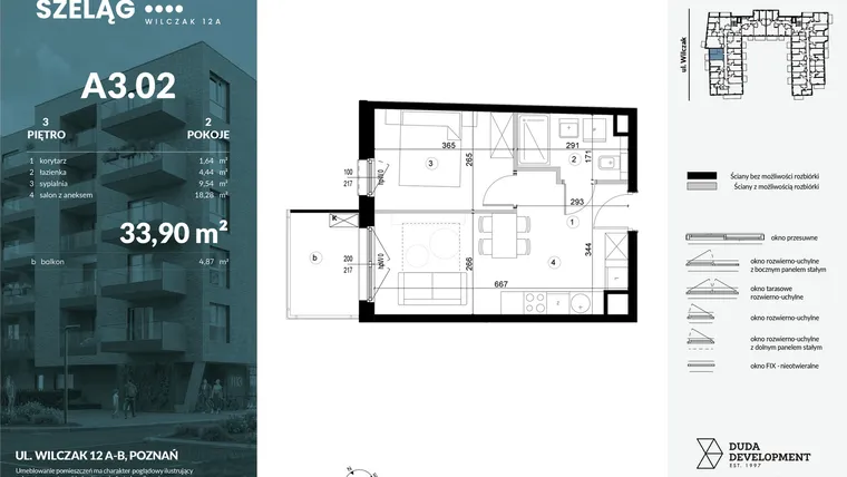 Rzut - Mieszkanie na sprzedaż 2 pokoje o powierzchni 33,9 m² - numer A3.02 w Dobry Szeląg
