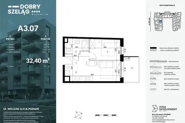 Rzut - Mieszkanie na sprzedaż 2 pokoje o powierzchni 32,4 m² - numer A3.07 w Dobry Szeląg