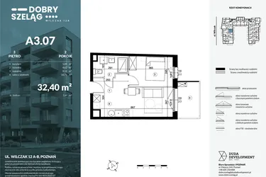 Rzut - Mieszkanie na sprzedaż 2 pokoje o powierzchni 32,4 m² - numer A3.07 w Dobry Szeląg