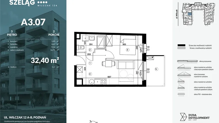 Rzut - Mieszkanie na sprzedaż 2 pokoje o powierzchni 32,4 m² - numer A3.07 w Dobry Szeląg
