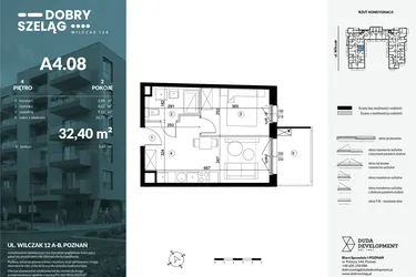 Rzut - Mieszkanie na sprzedaż 2 pokoje o powierzchni 32,4 m² - numer A4.08 w Dobry Szeląg