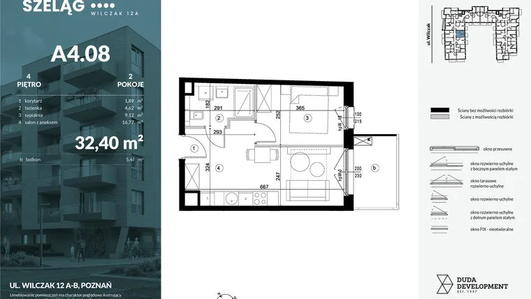 Rzut - Mieszkanie na sprzedaż 2 pokoje o powierzchni 32,4 m² - numer A4.08 w Dobry Szeląg