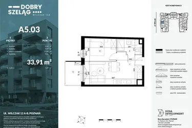 Rzut - Mieszkanie na sprzedaż 2 pokoje o powierzchni 33,91 m² - numer A5.03 w Dobry Szeląg