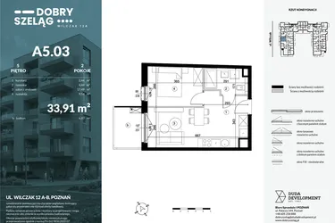 Rzut - Mieszkanie na sprzedaż 2 pokoje o powierzchni 33,91 m² - numer A5.03 w Dobry Szeląg