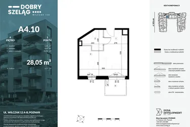 Rzut - Mieszkanie na sprzedaż 1 pokój o powierzchni 28,05 m² - numer A4.10 w Dobry Szeląg