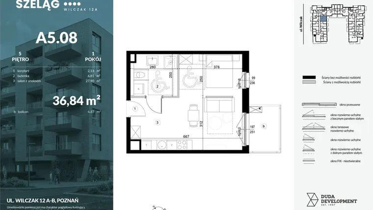 Rzut - Mieszkanie na sprzedaż 1 pokój o powierzchni 36,84 m² - numer A5.08 w Dobry Szeląg