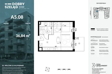 Rzut - Mieszkanie na sprzedaż 1 pokój o powierzchni 36,84 m² - numer A5.08 w Dobry Szeląg