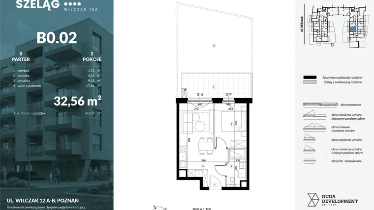 Rzut - Mieszkanie na sprzedaż 2 pokoje o powierzchni 32,56 m² - numer B0.02 w Dobry Szeląg