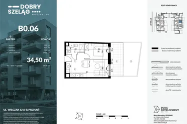 Rzut - Mieszkanie na sprzedaż 2 pokoje o powierzchni 34,5 m² - numer B0.06 w Dobry Szeląg