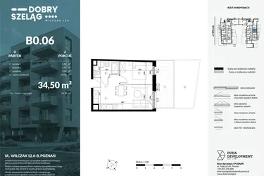 Rzut - Mieszkanie na sprzedaż 2 pokoje o powierzchni 34,5 m² - numer B0.06 w Dobry Szeląg