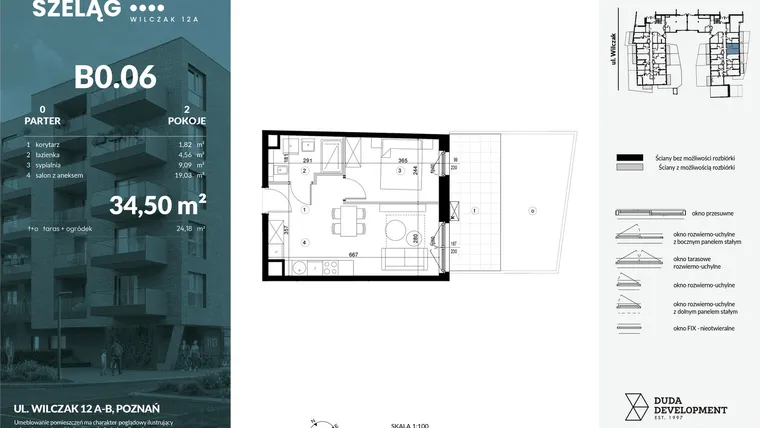 Rzut - Mieszkanie na sprzedaż 2 pokoje o powierzchni 34,5 m² - numer B0.06 w Dobry Szeląg