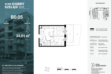 Rzut - Mieszkanie na sprzedaż 2 pokoje o powierzchni 34,01 m² - numer B0.05 w Dobry Szeląg