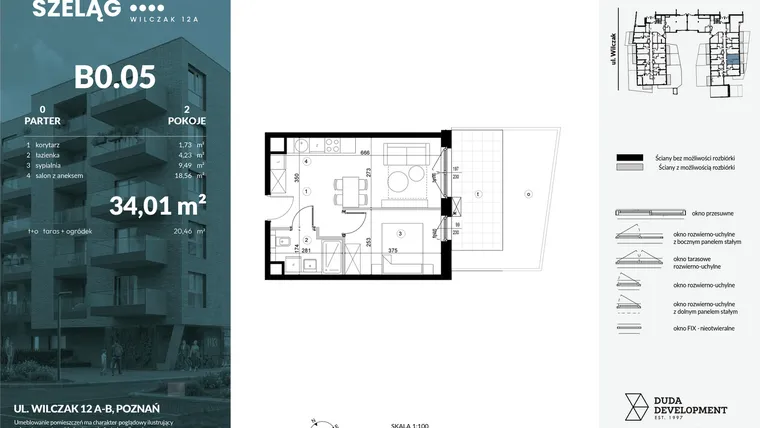 Rzut - Mieszkanie na sprzedaż 2 pokoje o powierzchni 34,01 m² - numer B0.05 w Dobry Szeląg