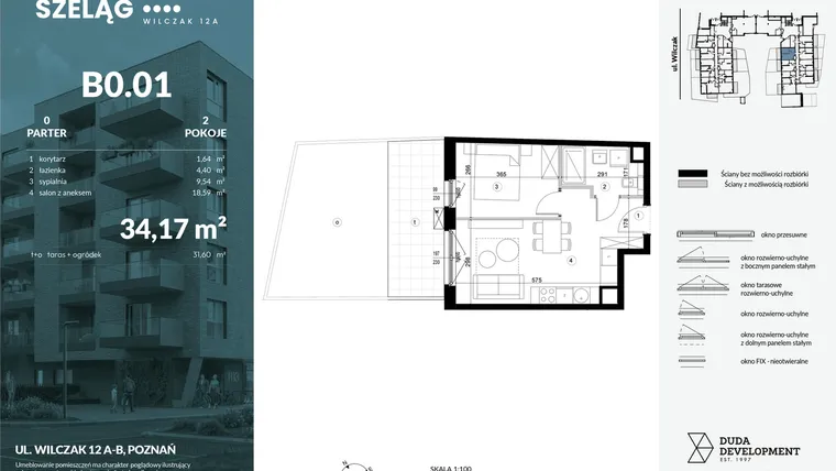 Rzut - Mieszkanie na sprzedaż 2 pokoje o powierzchni 34,17 m² - numer B0.01 w Dobry Szeląg