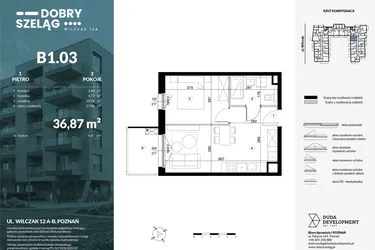 Rzut - Mieszkanie na sprzedaż 2 pokoje o powierzchni 36,87 m² - numer B1.03 w Dobry Szeląg