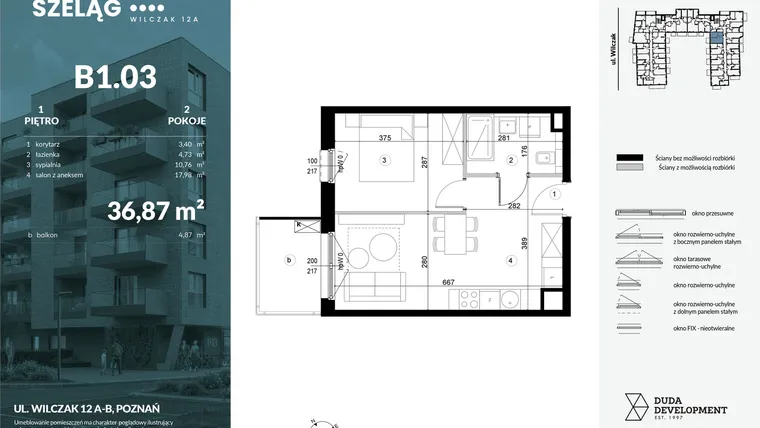 Rzut - Mieszkanie na sprzedaż 2 pokoje o powierzchni 36,87 m² - numer B1.03 w Dobry Szeląg