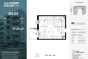 Rzut - Mieszkanie na sprzedaż 1 pokój o powierzchni 37,05 m² - numer B4.03 w Dobry Szeląg