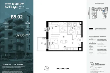 Rzut - Mieszkanie na sprzedaż 1 pokój o powierzchni 37,05 m² - numer B5.02 w Dobry Szeląg
