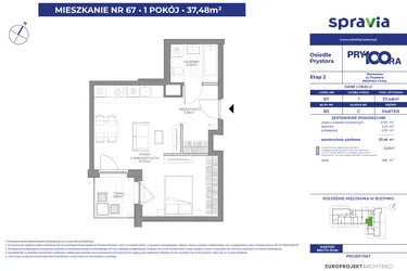 Rzut - Mieszkanie na sprzedaż 1 pokój o powierzchni 37,48 m² - numer B2_67 w Osiedle Prystora Etap 2