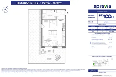 Rzut - Mieszkanie na sprzedaż 1 pokój o powierzchni 45,1 m² - numer B1_2 w Osiedle Prystora Etap 2