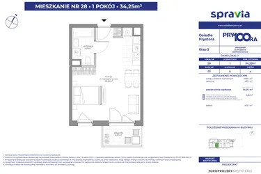 Rzut - Mieszkanie na sprzedaż 1 pokój o powierzchni 34,25 m² - numer B1_28 w Osiedle Prystora Etap 2