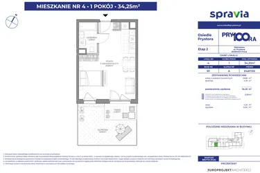 Rzut - Mieszkanie na sprzedaż 1 pokój o powierzchni 34,25 m² - numer B1_4 w Osiedle Prystora Etap 2