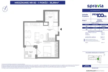 Rzut - Mieszkanie na sprzedaż 1 pokój o powierzchni 36,99 m² - numer B2_82 w Osiedle Prystora Etap 2
