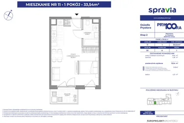 Rzut - Mieszkanie na sprzedaż 1 pokój o powierzchni 33,54 m² - numer B1_11 w Osiedle Prystora Etap 2