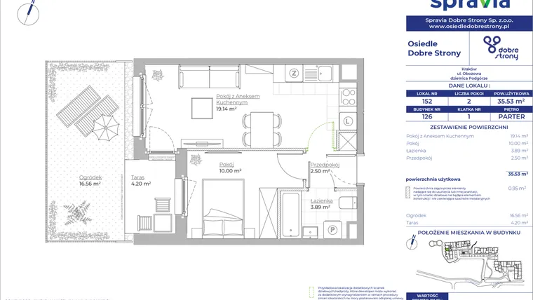 Rzut - Mieszkanie na sprzedaż 2 pokoje o powierzchni 35,53 m² - numer 126/152 w Dobre Strony