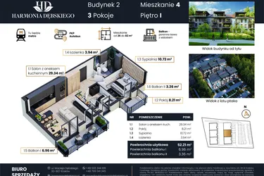Rzut - Mieszkanie na sprzedaż 3 pokoje o powierzchni 52,21 m² - numer M2/4 w Harmonia Dębskiego