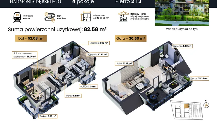 Rzut - Mieszkanie na sprzedaż 4 pokoje o powierzchni 82,58 m² - numer M3/7 w Harmonia Dębskiego