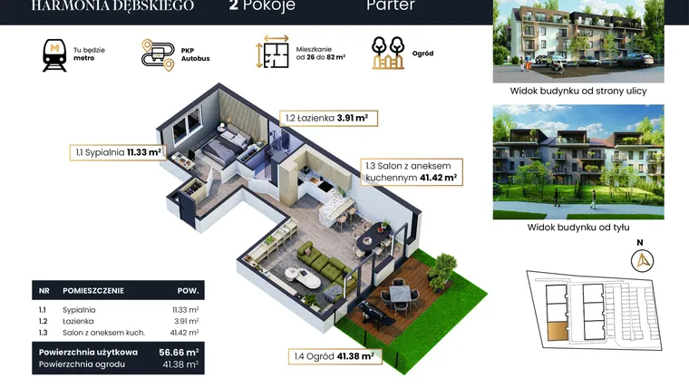 Rzut - Mieszkanie na sprzedaż 3 pokoje o powierzchni 56,66 m² - numer M4/1 w Harmonia Dębskiego