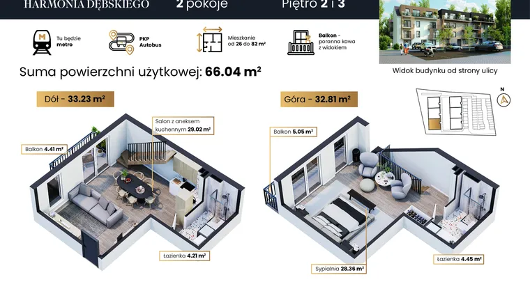 Rzut - Mieszkanie na sprzedaż 2 pokoje o powierzchni 66,04 m² - numer M4/8 w Harmonia Dębskiego