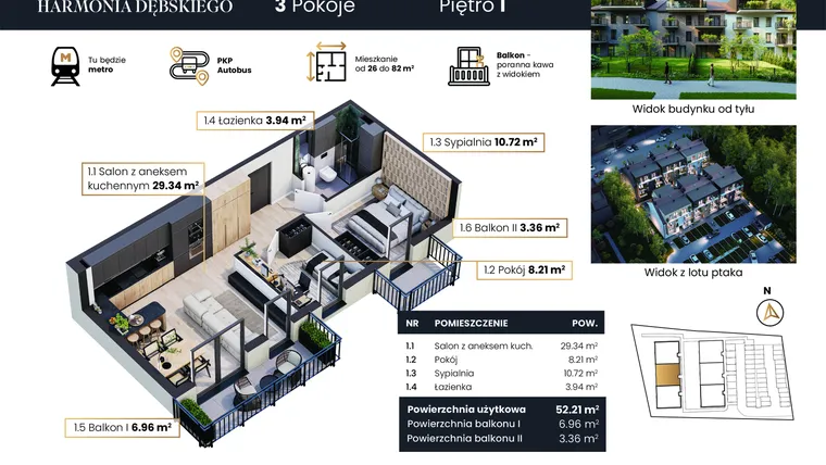Rzut - Mieszkanie na sprzedaż 3 pokoje o powierzchni 52,21 m² - numer M5/4 w Harmonia Dębskiego