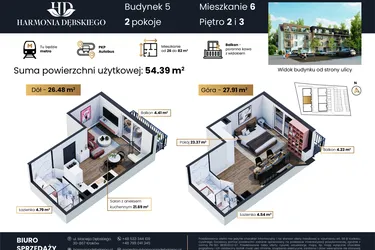 Rzut - Mieszkanie na sprzedaż 2 pokoje o powierzchni 54,39 m² - numer M5/6 w Harmonia Dębskiego