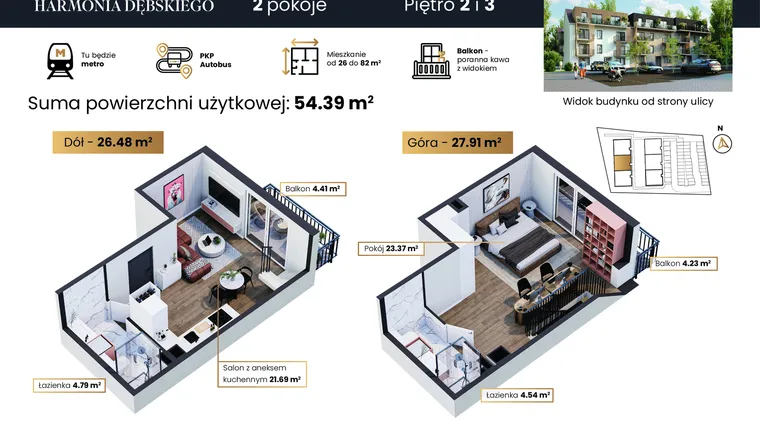 Rzut - Mieszkanie na sprzedaż 2 pokoje o powierzchni 54,39 m² - numer M5/6 w Harmonia Dębskiego