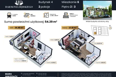 Rzut - Mieszkanie na sprzedaż 2 pokoje o powierzchni 54,39 m² - numer M4/6 w Harmonia Dębskiego