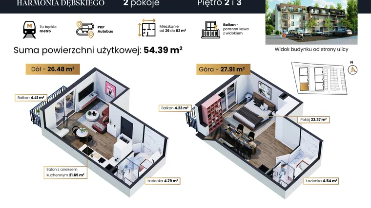 Rzut - Mieszkanie na sprzedaż 2 pokoje o powierzchni 54,39 m² - numer M4/6 w Harmonia Dębskiego