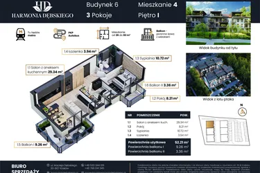 Rzut - Mieszkanie na sprzedaż 3 pokoje o powierzchni 52,21 m² - numer M6/4 w Harmonia Dębskiego