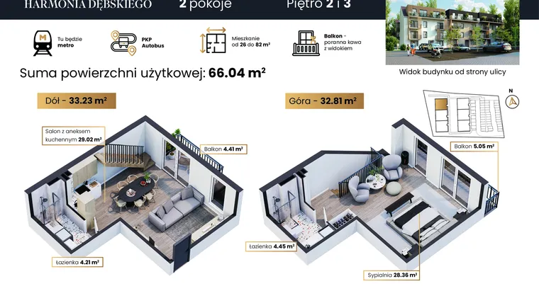 Rzut - Mieszkanie na sprzedaż 2 pokoje o powierzchni 66,04 m² - numer M6/8 w Harmonia Dębskiego