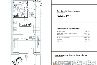 Rzut - Mieszkanie na sprzedaż 1 pokój o powierzchni 43,32 m² - numer D3 w Słowackiego 44