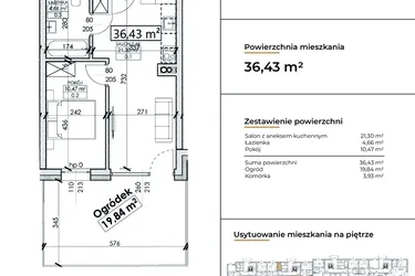 Rzut - Mieszkanie na sprzedaż 2 pokoje o powierzchni 36,43 m² - numer D14 w Słowackiego 44