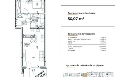Rzut - Mieszkanie na sprzedaż 2 pokoje o powierzchni 50,07 m² - numer D13 w Słowackiego 44