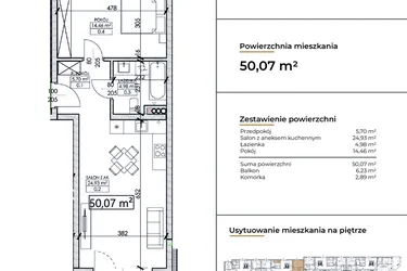 Rzut - Mieszkanie na sprzedaż 2 pokoje o powierzchni 50,07 m² - numer D17 w Słowackiego 44