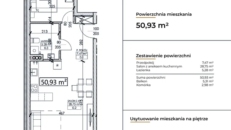 Rzut - Mieszkanie na sprzedaż 2 pokoje o powierzchni 50,93 m² - numer D6 w Słowackiego 44