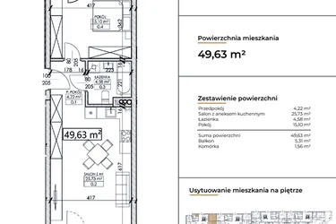 Rzut - Mieszkanie na sprzedaż 2 pokoje o powierzchni 49,63 m² - numer D4 w Słowackiego 44