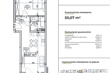 Rzut - Mieszkanie na sprzedaż 2 pokoje o powierzchni 50,07 m² - numer D21 w Słowackiego 44