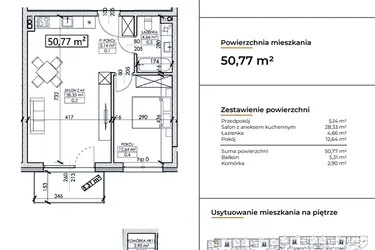 Rzut - Mieszkanie na sprzedaż 2 pokoje o powierzchni 50,77 m² - numer D11 w Słowackiego 44