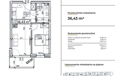 Rzut - Mieszkanie na sprzedaż 2 pokoje o powierzchni 36,43 m² - numer D19 w Słowackiego 44
